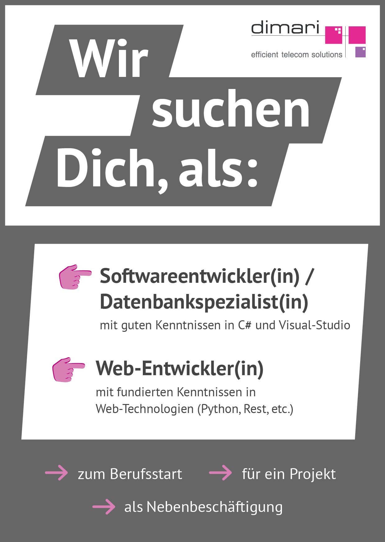 Jobs bei dimari - wir freuen uns auf deine Bewerbung